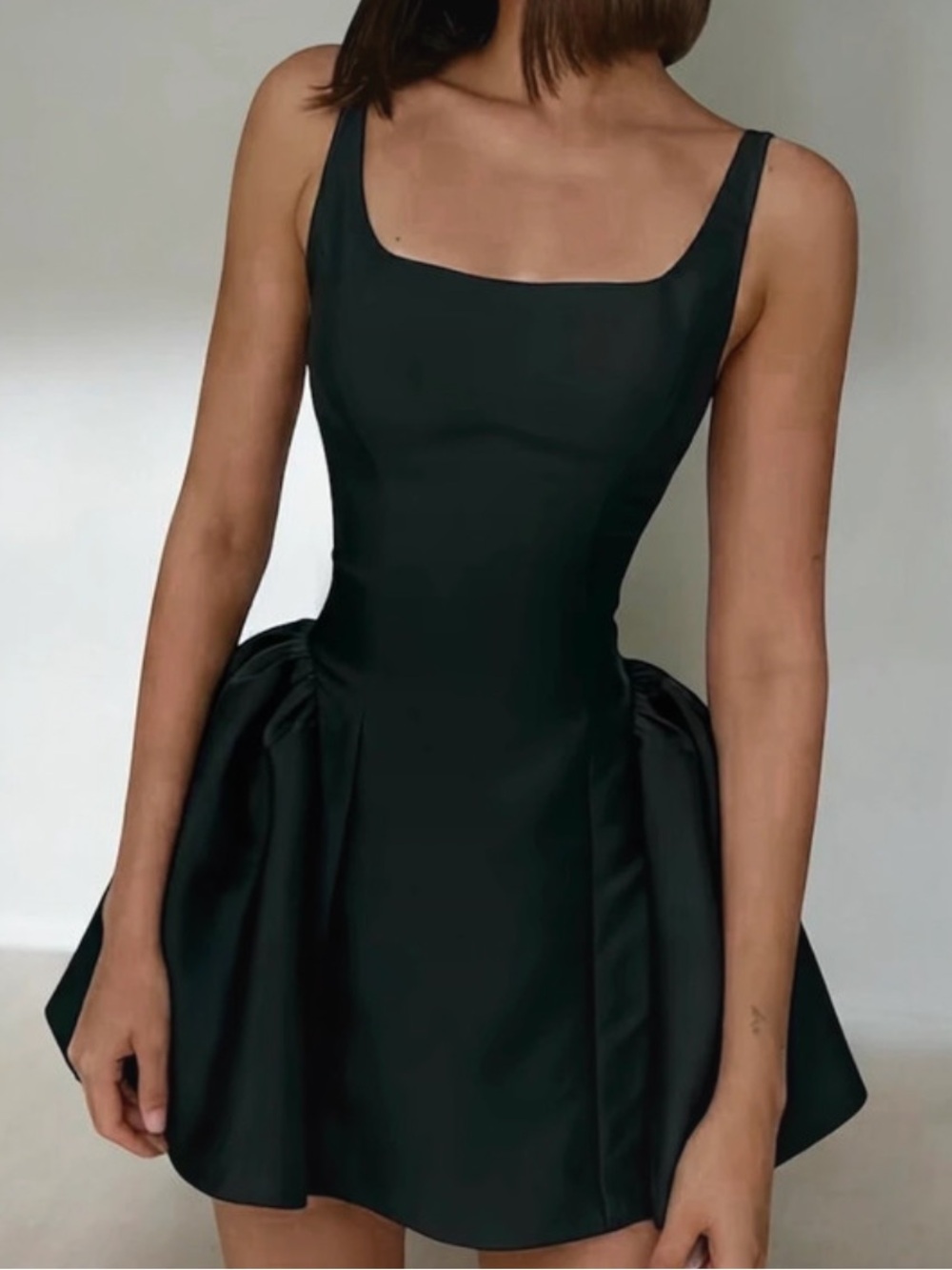 Brand New Women’s Black Square Neck Open Back A-Line Puffy Dress